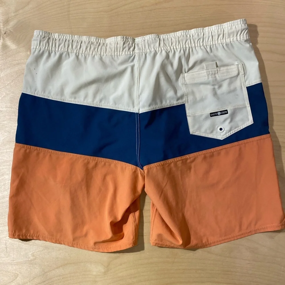 Salty Crew Men's Swim Trunks - Orange, Blue, and Cream Large (C)